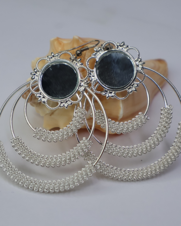 Mirror Work Oxidized Chandbali Earrings