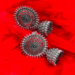 Antique Oxidized Silver Jhumka Earrings | Tribal Round Dome Design
