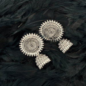 Antique Oxidized Silver Dome Jhumka Earrings | Ethnic Heritage Collection