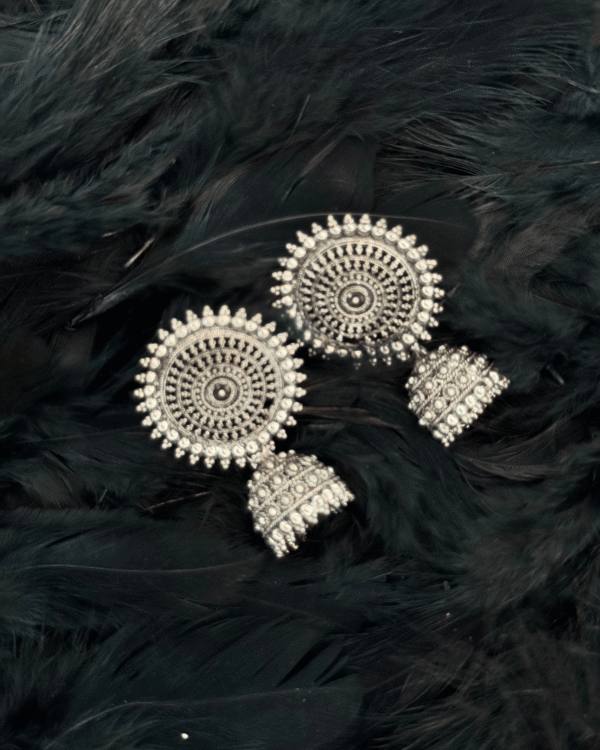 Antique Oxidized Silver Dome Jhumka Earrings | Ethnic Heritage Collection