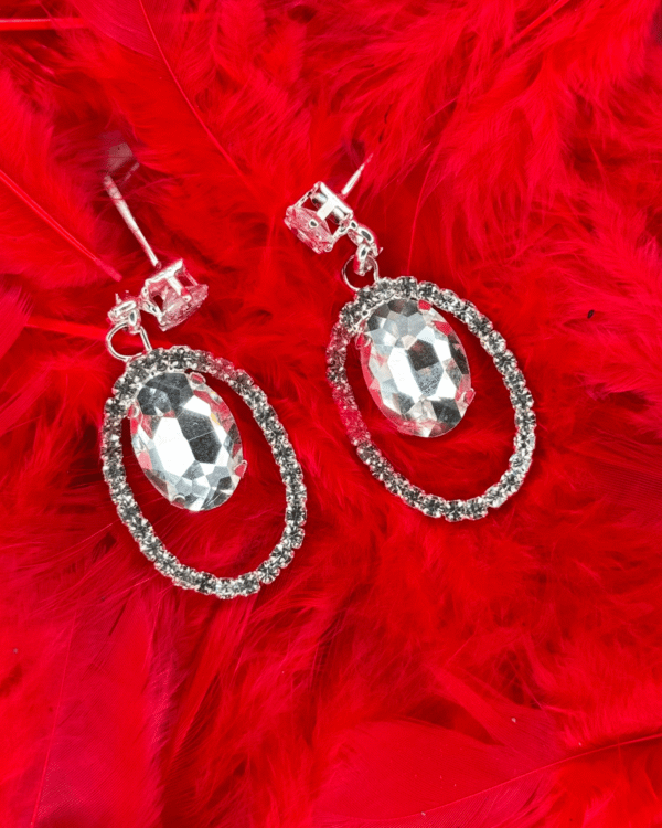 Oval Crystal Drop Earrings with Stone-Studded Frame | Glam Night Collection - Image 3