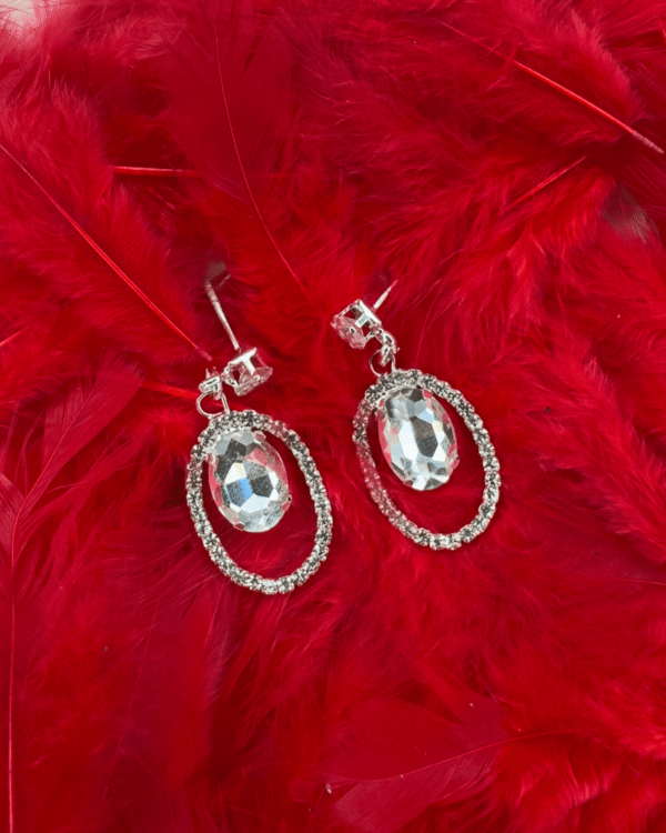 Oval Crystal Drop Earrings with Stone-Studded Frame | Glam Night Collection