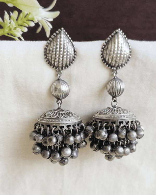 Oxidized Silver Dome Jhumka Earrings