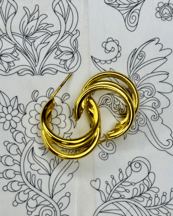 Triple Layered Gold-Tone Hoop Earrings | Ethnic Chic Collection - Image 6