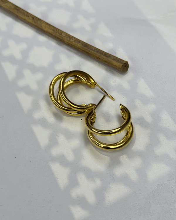 Triple Layered Gold-Tone Hoop Earrings | Ethnic Chic Collection - Image 3