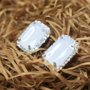 White Crystal Rectangle Stud Earrings – Classic Elegance Redefined