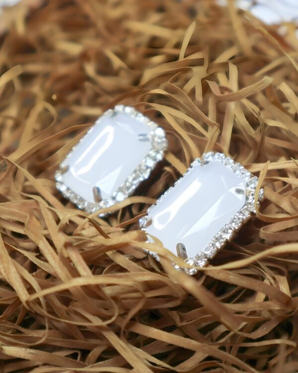 White Crystal Rectangle Stud Earrings – Classic Elegance Redefined